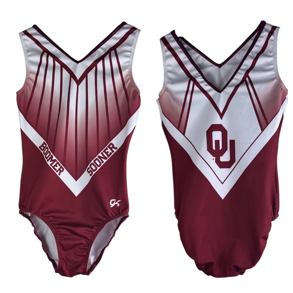 OU University Oklahoma Boomer Sooner Gymnastics Leotard ATHLETE WORN Red White - Picture 1 of 4
